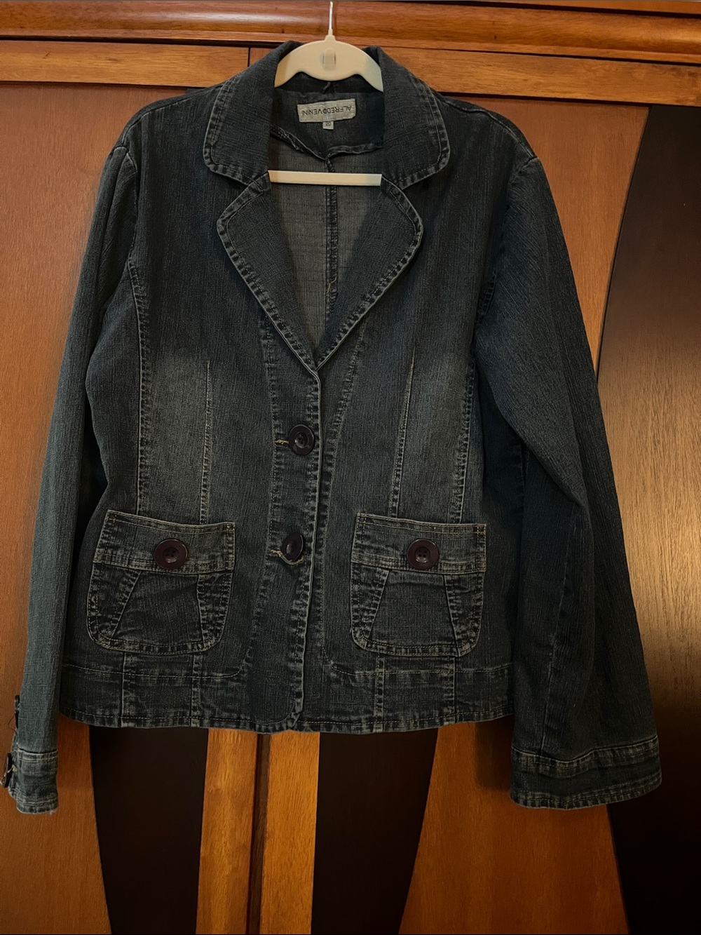 Alfredo-Venini Washed Dark Blue Denim Blazer Jacket w/Seaming-Patch Pockets